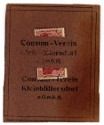 BRIEFMARKENNOTGELD, Kleinblittersdorf, Konsumverein. 2x 75 Pfennig o.D. Germania.
I-