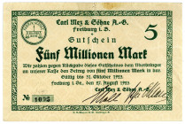 BADEN, Freiburg im Breisgau, Carl Mez & Söhne AG. 5 Millionen Mark 27.08.1923, Wz.Tropfen.
III
Ke.1591b