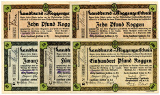 BERLIN, BRANDENBURG, Cottbus, Landbund Roggenscheine. 2x 10, 20, 50, 100 Pfund Roggen. 5 Scheine.
I-II
Mü.24.755
