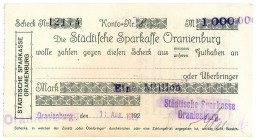 BERLIN, BRANDENBURG, Oranienburg, Städtische Sparkasse. 1 Million Mark 11.08.1923.
II
Ke.4193