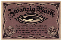 HAMBURG, Hamburg, Mikromobilgesellschaft Thomsen. 20 Mark, gültig bis Ende 1923.
I
Mü.22.A140