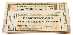 HESSEN, Lot mit 31 hessischen Infaltionsscheinen, dabei z.B. Worms, Groß-Gerau, Walldorf etc. Keine Masse. -UNBEDINGT BESICHTIGEN-.