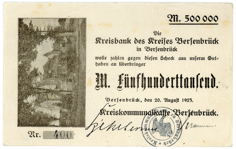 NIEDERSACHSEN, Bersenbrück, Kreisbank. 500.000 Mark 20.08.1923.
I-
Ke.383