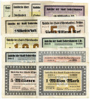 NIEDERSACHSEN, Eschershausen, Stadt. 1, 2x 5, 10, 20, 50, 100, 300 Millionen Mark, 5, 10, 100, 200 Milliarden Mark 1923. Lot 12 Scheine.
II-III
Ke.1...