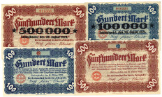 NIEDERSACHSEN, Fallingbostel, Kreis. 100, 500 Mark 10.10.1923, je ohne KN. DAZU:100.000 Mark 20.08.1923 Überdr. auf 100 Mark, 500.000 Mark 28.08.1923 ...