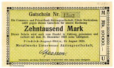 NIEDERSACHSEN, Friedrich-August-Hütte, Metallwerk Unterweser. 10.000 Mark 15.08.1923, Uschr. in Faks. Druck.
III
Ke.1626c