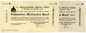 NIEDERSACHSEN, Katzenstein (Osterode am Harz), Deutsche Gips-Compagnie AG. 100 Milliarden Mark 05.11.1923(III+), 1 Billion Mark 16.11.1923(II). 2 Sche...
