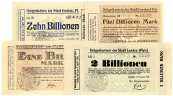 PFALZ, Landau, Stadt. 1, 2, 5, 10 Billionen Mark 14./15.11.1923.
I-I-
Ke.2878g-i