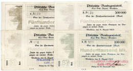 PFALZ, Wolfstein, Pfälzische Bandagenfabrik, Karl Otto Braun. 2x 100.000 (Druck schwarz und blau), 2x 500.000 (Serie A und B) 09.08.1923.
II-III
Ke....