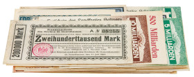 RHEINPROVINZ, Lot mit 33 rheinischen Inflationsscheinen, dabei z.B. Ründeroth-Dörrenberg (5 Millionen), Wipperfürth, Rees, Splingen etc. Keine Masse. ...