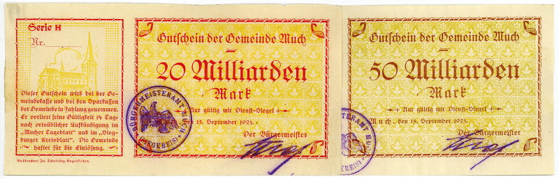 RHEINPROVINZ, Much, Gemeinde. 20 Milliarden, 50 Milliarden Mark 15.09.1923, Seri...