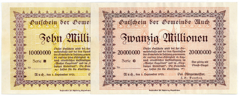 RHEINPROVINZ, Much, Gemeinde. 10 Millionen, 20 Millionen Mark 01.09.1923, Serie ...