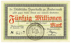 RHEINPROVINZ, Niedermendig, Gemeindekasse. 50 Millionen Mark 20.09.1923.
II
Ke.3924c