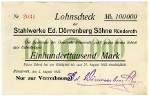 RHEINPROVINZ, Ründeroth, Stahlwerk Ed. Dörrenberg. 100.000 Mark 02.08.1923.
II
Ke.4664