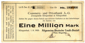 SACHSEN, Klingenthal, ADCA. 1 Million Mark 01.08.1923 auf Commerz- und Privatbank, ohne Wz.
III
Ke.2680c