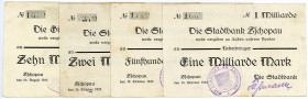 SACHSEN, Zschopau, Stadtbank. 500 Millionen, 1 Milliarde, 2 Milliarden Mark 18.10.1923. DAZU:Stadtgirokasse. 10 Millionen Mark 23.08.1923. 4 Scheine....
