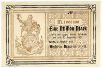 WESTFALEN, Haspe, Andreas-Brauerei AG. 1 Million Mark 17.08.1923. Muster ohne KN und Unterschrift.
I-
Ke.2249a
