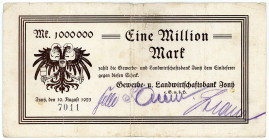WÜRTTEMBERG, Isny im Allgäu, Gewerbe- und Landwirtschaftsbank. 1 Million Mark 10.08.1923.
III
Ke.2504a