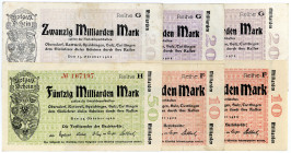 WÜRTTEMBERG, Oberndorf, Amtskörperschaft Oberndorf, Rottweil etc. 2x 10 Milliarden, 3x 20 Milliarden, 1x 50 Milliarden Mark 25.10.1923, alle verschied...