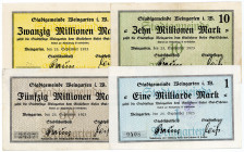 WÜRTTEMBERG, Weingarten, Stadtgemeinde. 10 Millionen(II), 20 Millionen(I), 50 Millionen(II), 1 Milliarden Mark 1923. 4 Scheine.
I-II
Ke.5511a