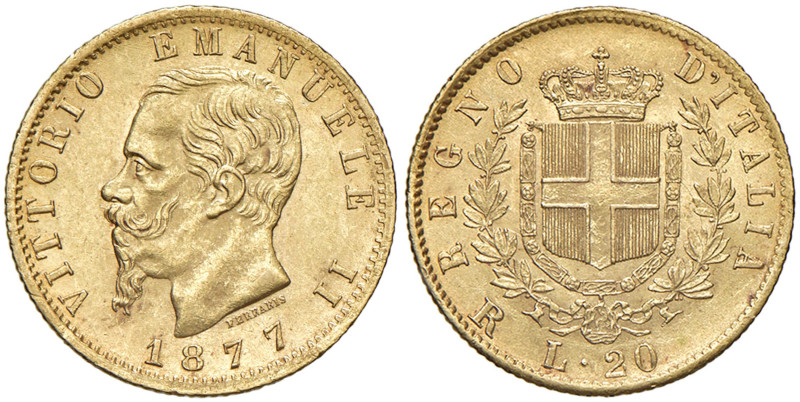 Vittorio Emanuele II (1861-1878) 20 Lire 1877 R - Nomisma 867 AU 
SPL/qFDC