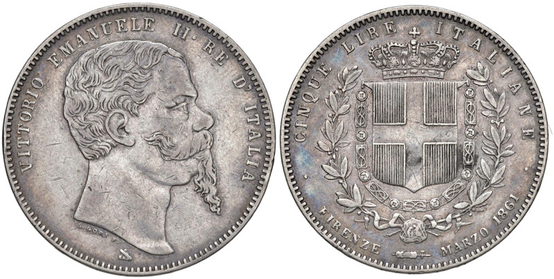 Vittorio Emanuele II (1861-1878) 5 Lire 1861 Firenze - Nomisma 877 AG RR Lieve c...