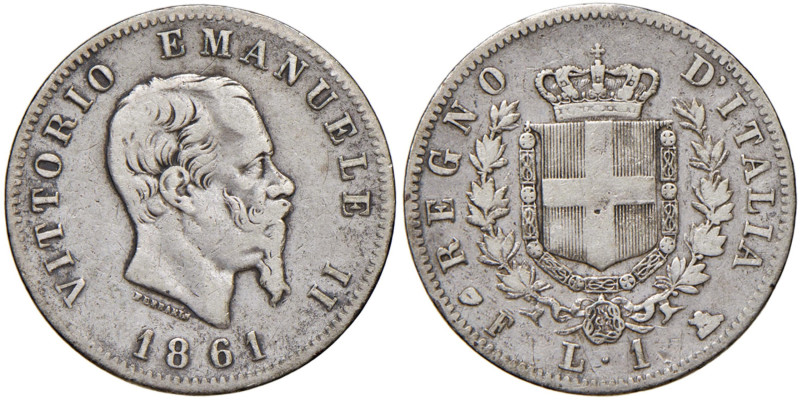 Vittorio Emanuele II (1861-1878) Lira 1861 F - Nomisma 909 AG RR
MB+/qBB