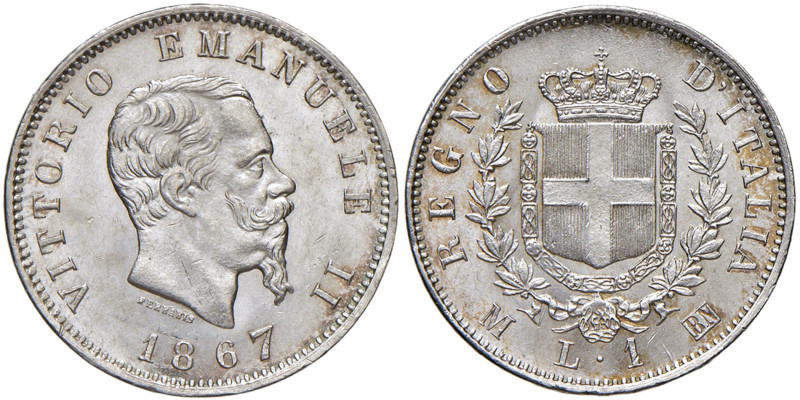 Vittorio Emanuele II (1861-1878) Lira 1867 M - Nomisma 915 AG RR
qFDC