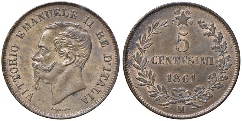 Vittorio Emanuele II (1861-1878) 5 Centesimi 1861 M - Nomisma 954 CU 
qFDC