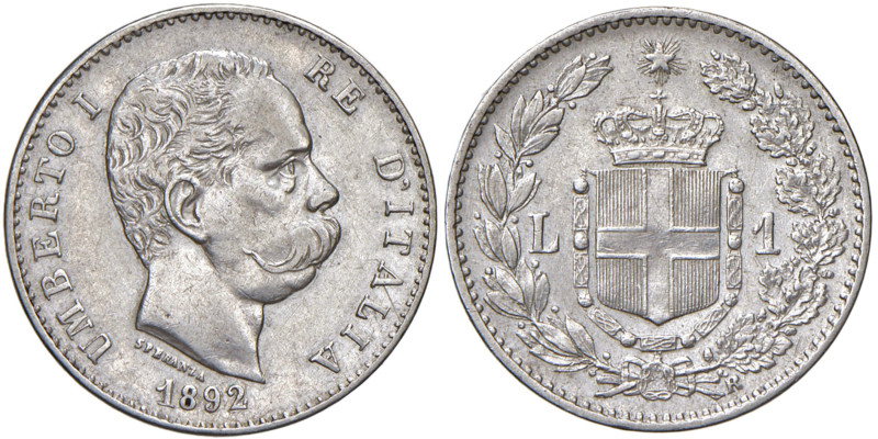 Umberto I (1878-1900) Lira 1892 - Nomisma 1008 AG RR 
BB/qSPL