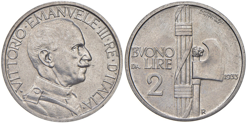 Vittorio Emanuele III (1900-1946) 2 Lire 1933 - Nomisma 1177 NI RRR Emissione pe...