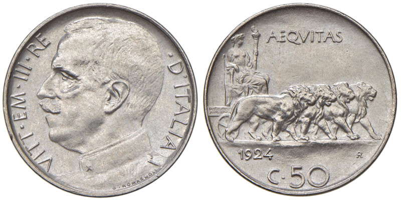 Vittorio Emanuele III (1900-1946) 50 Centesimi 1924 contorno liscio - Nomisma 12...