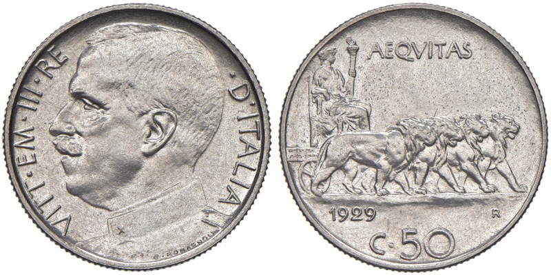 Vittorio Emanuele III (1900-1946) 50 Centesimi 1929 - Nomisma 1246 NI RRR Emissi...