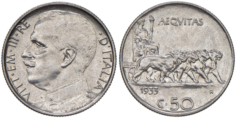 Vittorio Emanuele III (1900-1946) 50 Centesimi 1933 - Nomisma 1250 NI RRR Emissi...