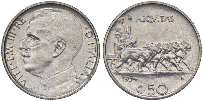 Vittorio Emanuele III (1900-1946) 50 Centesimi 1934 - Nomisma 1251 NI RRR Emissi...