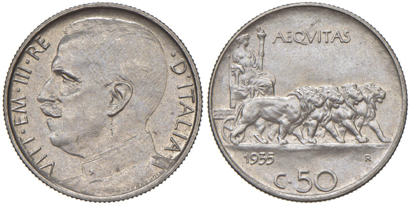 Vittorio Emanuele III (1900-1946) 50 Centesimi 1935 - Nomisma 1252 NI RRR Emissi...