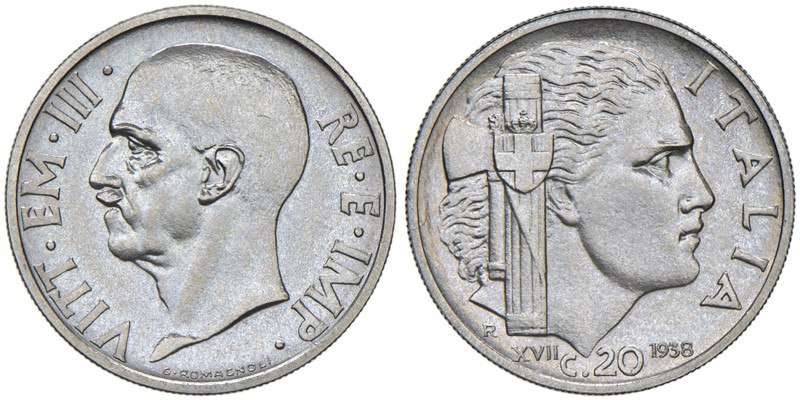 Vittorio Emanuele III (1900-1946) 20 Centesimi 1938 - Nomisma 1296 NI RRRR Emiss...