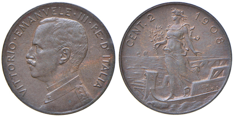 Vittorio Emanuele III (1900-1946) 2 Centesimi 1908 - Nomisma 1382 CU R Leggermen...