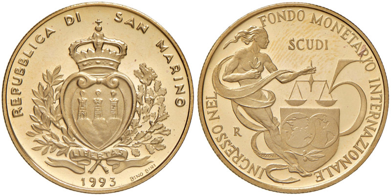 SAN MARINO Nuova Monetazione (1972- ) 5 Scudi 1993- Gig. 116 AU (917/1000) (g. 1...