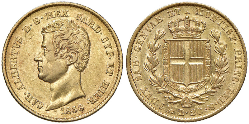 Carlo Alberto (1831-1849) 20 Lire 1838 Genova - Nomisma 649 AU 
BB+/qSPL