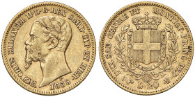 Vittorio Emanuele II (1849-1861) 20 Lire 1855 Torino - Nomisma 751 AU Variante Emanuel H. Emanuel H variety.
BB+