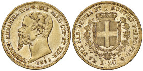 Vittorio Emanuele II (1849-1861) 20 Lire 1859 Genova - Nomisma 758 AU Segnetti di pulizia al D/. Minor cleaning marks on obverse. 
SPL/SPL+