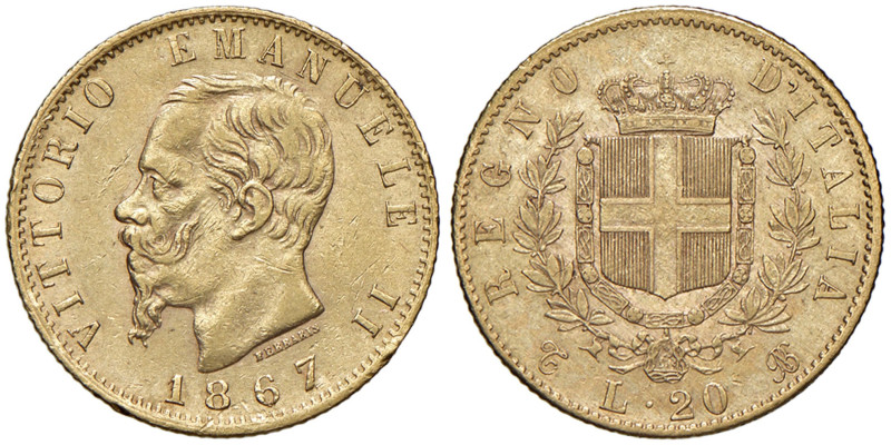 Vittorio Emanuele II (1861-1878) 20 Lire 1867 Torino - Nomisma 854 AU 
BB