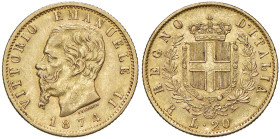 Vittorio Emanuele II (1861-1878) 20 Lire 1874 Roma - Nomisma 864 AU R 
M.di BB