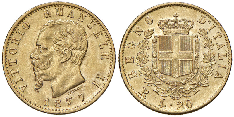 Vittorio Emanuele II (1861-1878) 20 Lire 1877 Roma - Nomisma 867 AU 
SPL