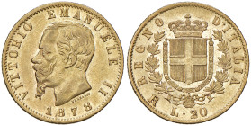 Vittorio Emanuele II (1861-1878) 20 Lire 1878 Roma - Nomisma 848 AU 
M.di BB/SPL