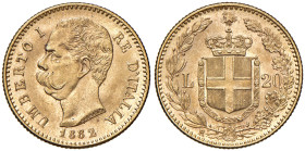 Umberto I (1878-1900) 20 Lire 1882 - Nomisma 981 AU R Variante in oro rosso. Insignificanti minimi contatti. Red gold variety. Irrelevant contact mark...