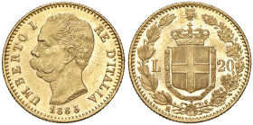 Umberto I (1878-1900) 20 Lire 1883 - Nomisma 982 AU Minimi hairlines al D/. Minor hairlines on obverse. 
qFDC/FDC