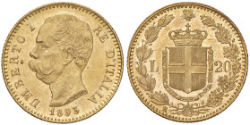 Umberto I (1878-1900) 20 Lire 1893 - Nomisma 990 AU Minimi contatti al D/. Minor contact marks on obverse. 
SPL+/qFDC