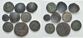 § ANCIENT COINS Lotto di 9 monete antiche: 5 follis della prima Tetrarchia, un follis di Costantino I, un follis di Giustiniano I, 3 trachy bizantini...